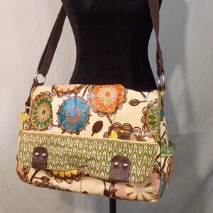 Y2K FOSSIL Key Per Laptop Computer Bag Messenger Crossbody Bag Coated Canvas